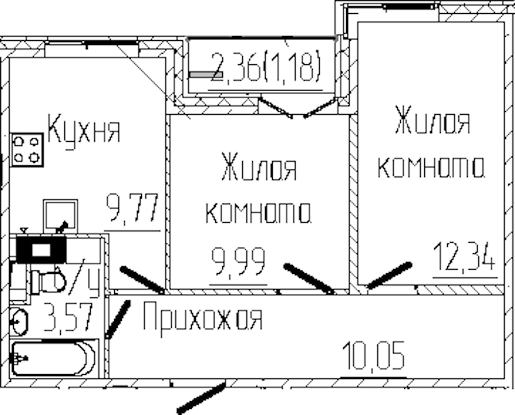 2-комнатная квартира 46.9 м², 3/8 эт., ЖК «SERTOLOVO PARK»